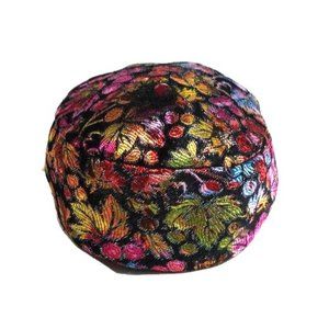 Vintage Floral Hat Women's Colorful Metallic Ombre Leaves Flowers Berries